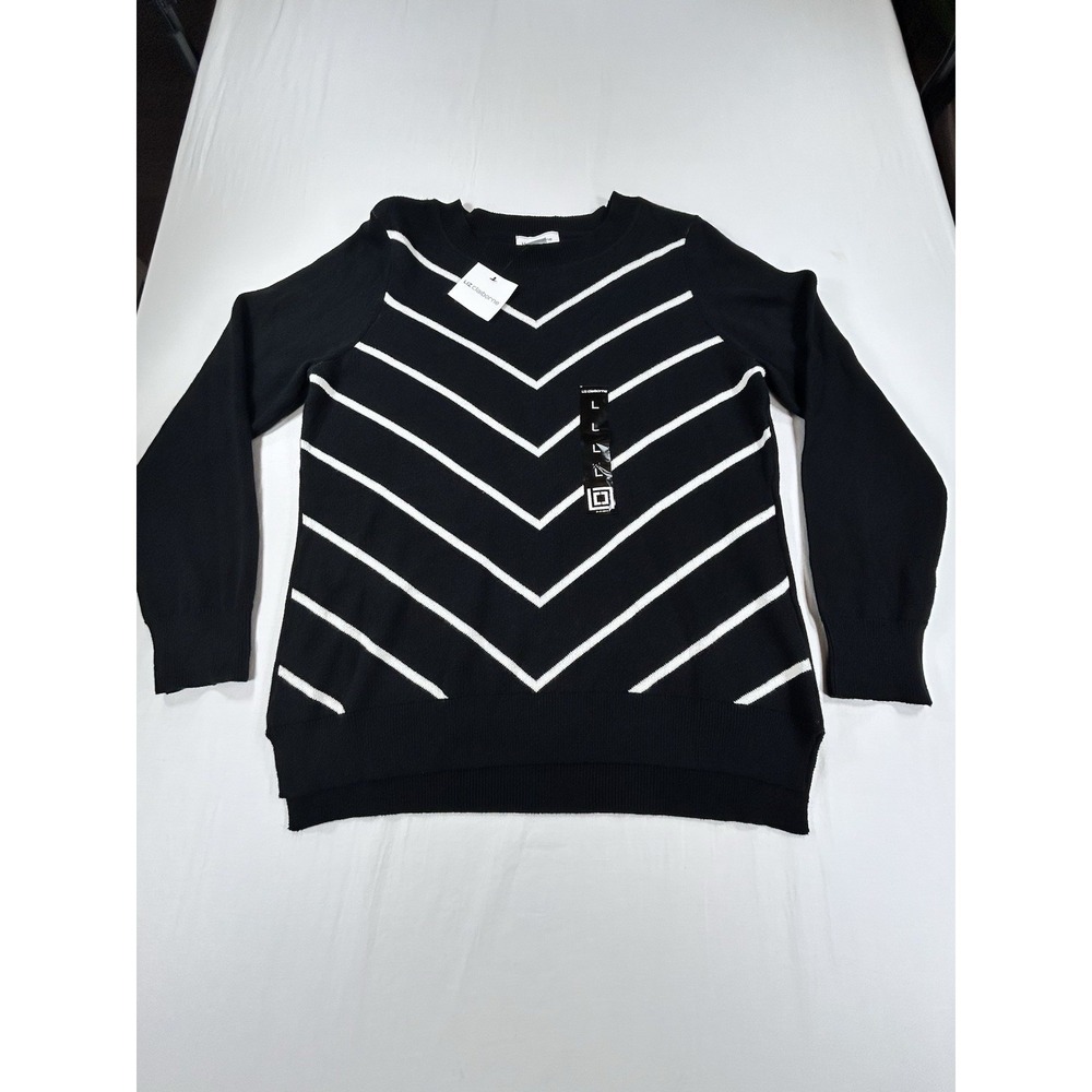 NEW LIZ CLAIBORNE Women's Cotton L Tunic Sweater Long Sleeve Striped Black White